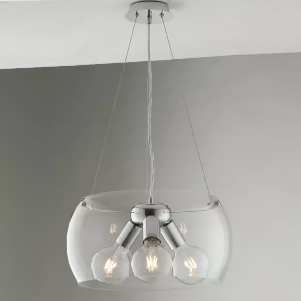 LUCE AMBIENTE E DESIGN Lampe à suspension EQUATOR en verre transparent avec finitions chromées (Suspensions Design & Déco / Éclairage intérieur LED)