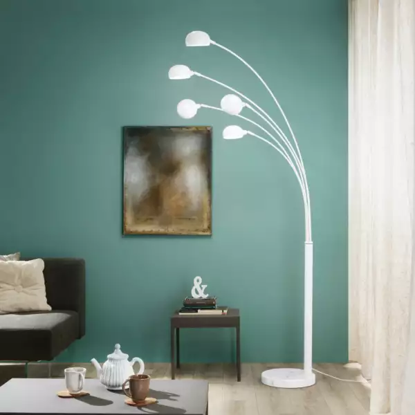 Lampadaire ERACLE à cinq lumières en métal blanc avec socle en marbre – Image 2