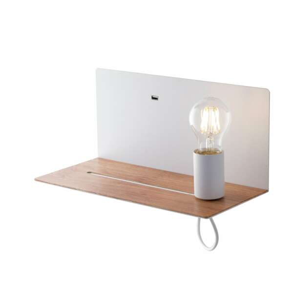 LUCE AMBIENTE E DESIGN Applique flash en métal blanc avec prise USB et point lumineux mobile (Applique murale / Éclairage intérieur LED)