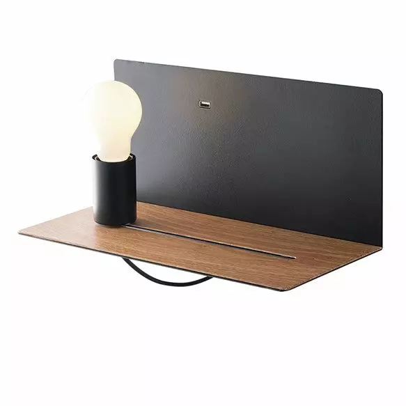 LUCE AMBIENTE E DESIGN Applique flash en métal noir avec prise USB et point lumineux mobile (Applique murale / Éclairage intérieur LED)