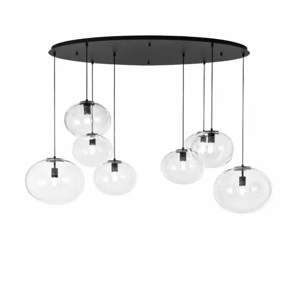 LUCE AMBIENTE E DESIGN Lampe à suspension Galaxy en métal noir avec huit diffuseurs en verre soufflé (Suspensions Design & Déco / Éclairage intérieur LED)