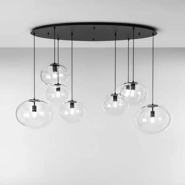 Lampe à suspension Galaxy en métal noir avec huit diffuseurs en verre soufflé – Image 2