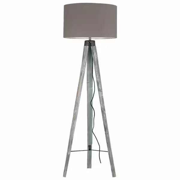 LUCE AMBIENTE E DESIGN Lampadaire GALLERY avec structure en bois et abat-jour en tissu gris (Lampadaires / Éclairage décoratif)