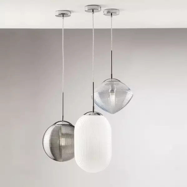 Lampe à suspension GREENWICH en verre blanc nervuré – Image 2