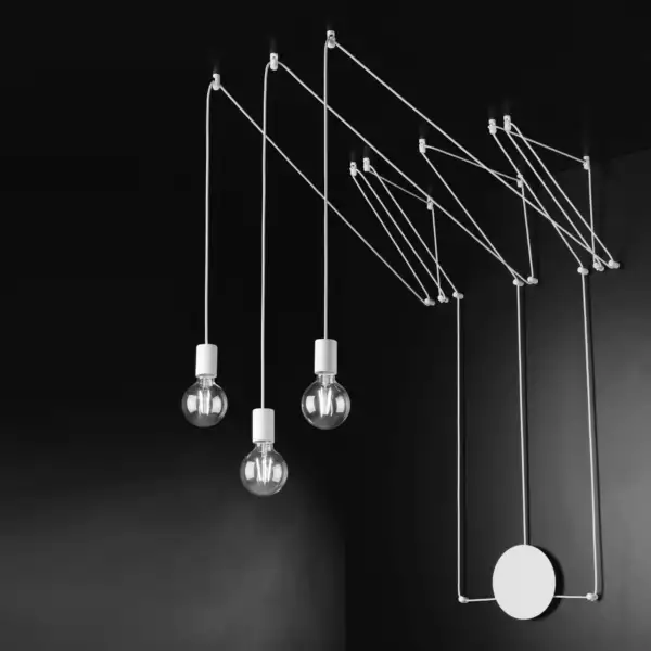 LUCE AMBIENTE E DESIGN Plafonnier habitat avec câbles blancs orientables et trois points lumineux (Plafonnier / Éclairage intérieur LED)