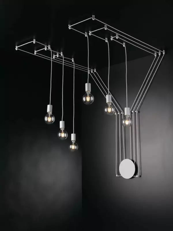 LUCE AMBIENTE E DESIGN Plafonnier habitat avec câbles blancs orientables et six points lumineux (Plafonnier / Éclairage intérieur LED)