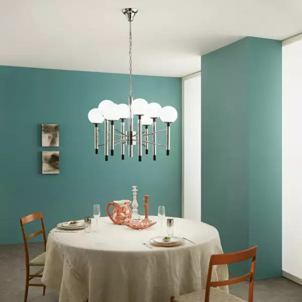Suspension Hammond en métal chromé avec huit diffuseurs en verre – Image 2