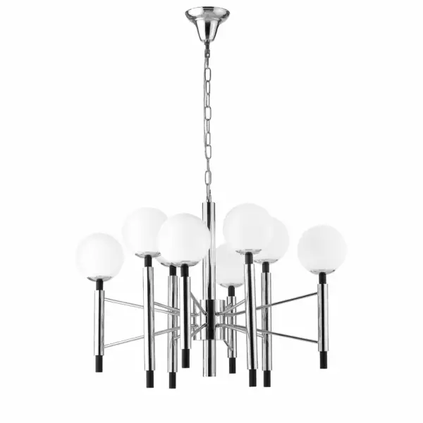 LUCE AMBIENTE E DESIGN Suspension Hammond en métal chromé avec huit diffuseurs en verre (Suspensions Design & Déco / Éclairage intérieur LED)
