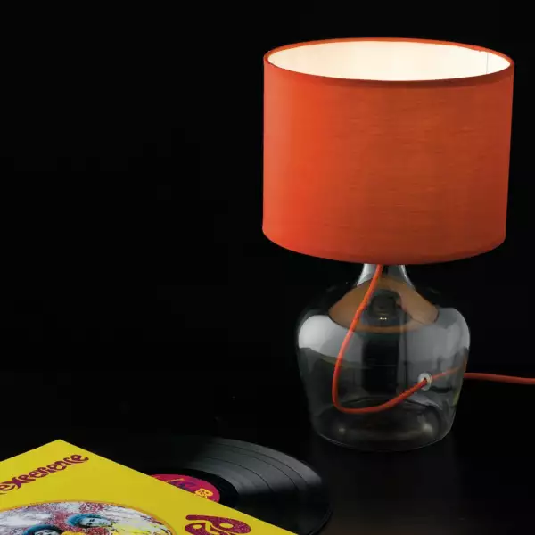 Lampe de table en verre HENDRIX et abat-jour en tissu rouge – Image 2