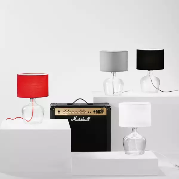 Lampe de table en verre HENDRIX et abat-jour en tissu noir – Image 2