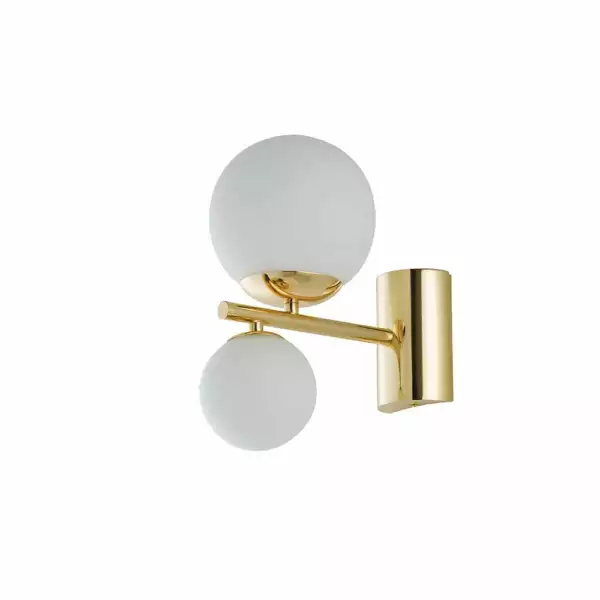 LUCE AMBIENTE E DESIGN Applique Hera en métal doré avec deux diffuseurs en verre blanc (Applique murale / Éclairage intérieur LED)