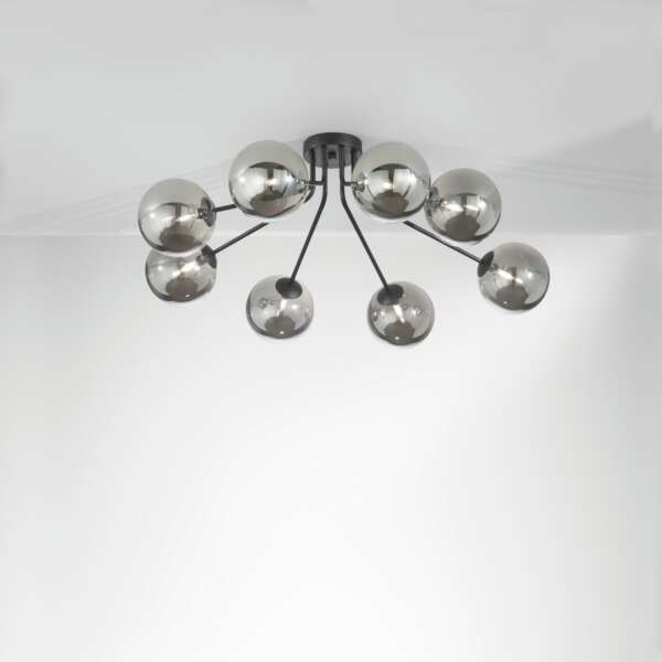 LUCE AMBIENTE E DESIGN Plafonnier HONEY en métal noir avec huit diffuseurs en verre fumé (Plafonnier / Éclairage intérieur LED)