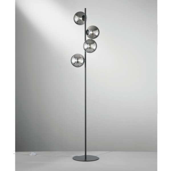 Lampadaire honey en métal noir avec diffuseurs en verre fumé – Image 2