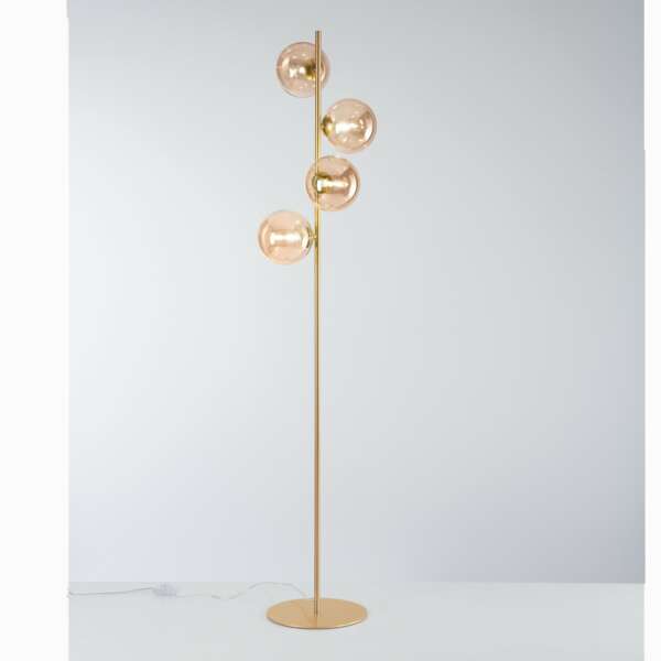 Lampadaire honey en métal laiton avec diffuseurs en verre de champagne – Image 2