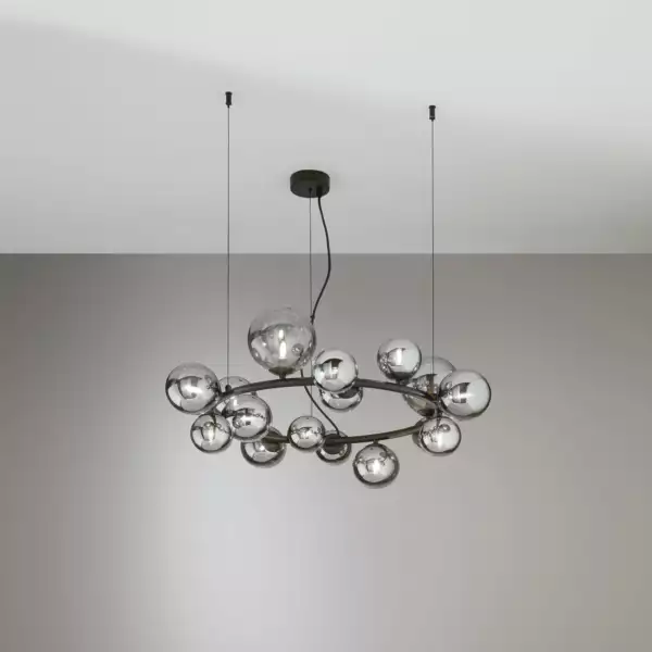 Lampe à suspension HONEY en métal noir avec 16 diffuseurs fumés – Image 2