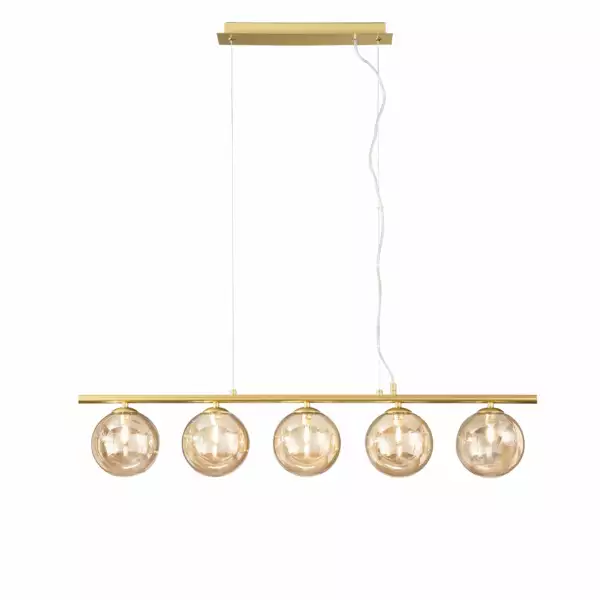 LUCE AMBIENTE E DESIGN Suspension linéaire honey en métal laiton avec cinq diffuseurs champagne (Suspensions Design & Déco / Éclairage intérieur LED)