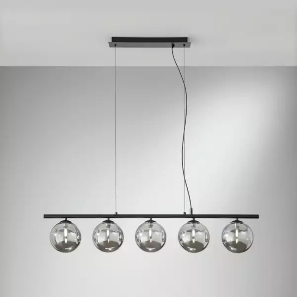Suspension linéaire honey en métal noir avec cinq diffuseurs fumés – Image 2