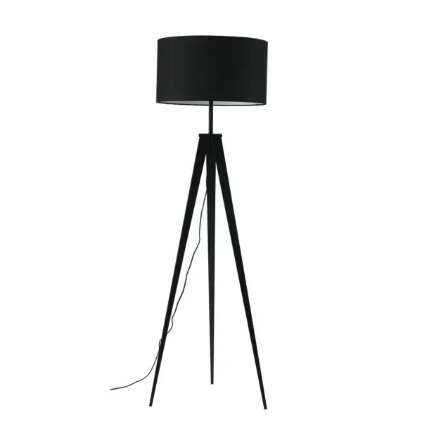 LUCE AMBIENTE E DESIGN Lampadaire trois pieds IBIS en métal avec abat-jour en tissu noir (Lampadaires / Éclairage décoratif)