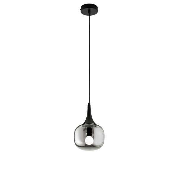 LUCE AMBIENTE E DESIGN Lampe à Suspension Jaipur en métal noir et diffuseur en verre fumé de 17 cm (Suspensions Design & Déco / Éclairage intérieur LED)
