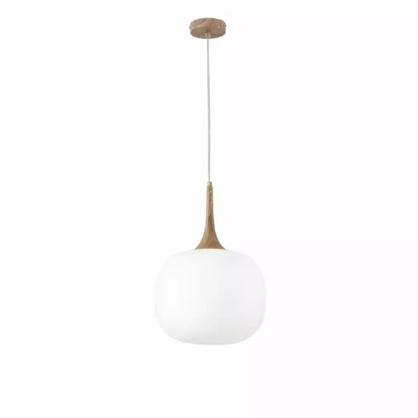 LUCE AMBIENTE E DESIGN Lampe à suspension Jaipur en métal couleur bois et diffuseur en verre blanc de 30 cm (Suspensions Design & Déco / Éclairage intérieur LED)