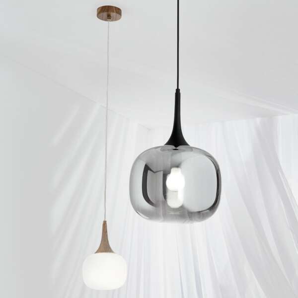 Lampe à Suspension Jaipur en métal noir et diffuseur en verre fumé de 17 cm – Image 2