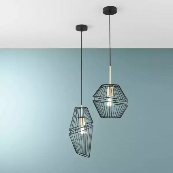 Lampe à suspension KIKO en métal noir et doré 25 cm – Image 2