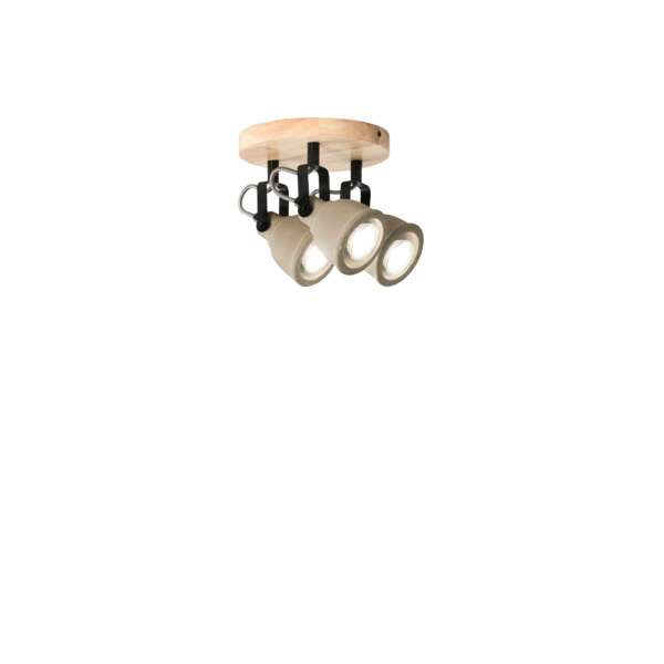 LUCE AMBIENTE E DESIGN Plafonnier KISA avec socle en bois et trois diffuseurs en béton naturel (Plafonnier / Éclairage intérieur LED)