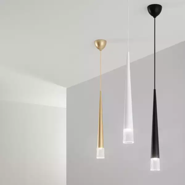 Lampe à suspension LANCELOT en métal blanc finition verre 120 x 6 cm – Image 2