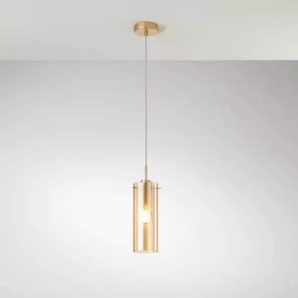Suspension MAGIC en métal doré avec diffuseur en verre ambré – Image 2
