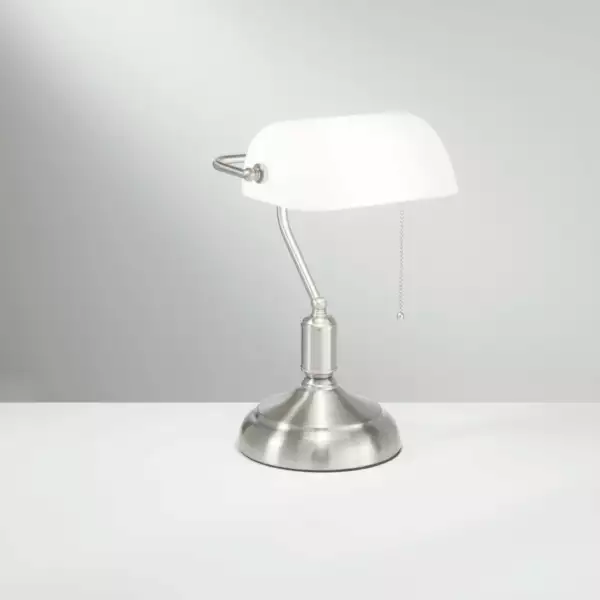 Lampe de table MARSHALL en métal nickel avec diffuseur en verre blanc – Image 2