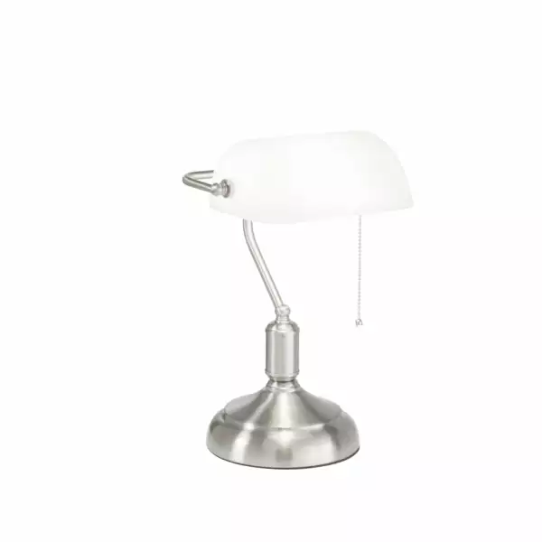 LUCE AMBIENTE E DESIGN Lampe de table MARSHALL en métal nickel avec diffuseur en verre blanc (Lampes de table / Éclairage décoratif)