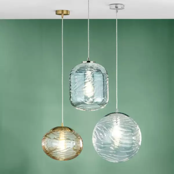 Suspension NEREIDE en verre aigue-marine à ondes concentriques – Image 2