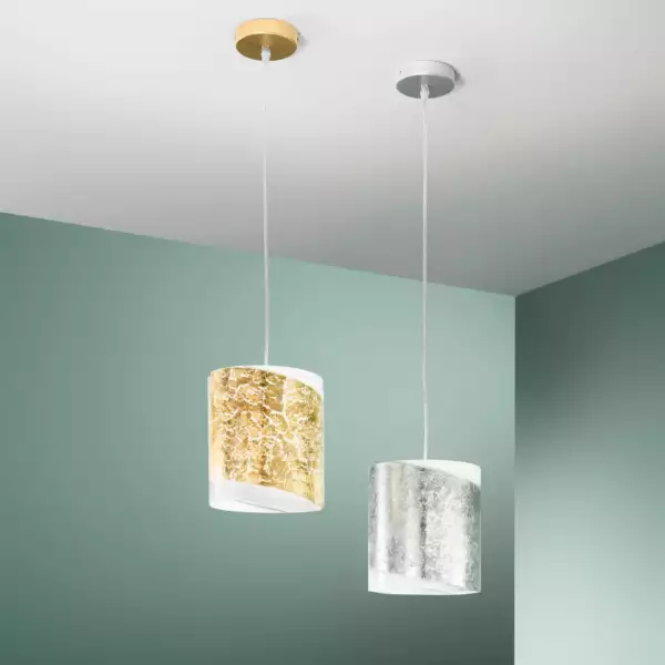 Lampe à suspension Paris en verre à décor de feuilles d'argent 20 cm – Image 2