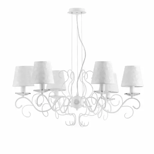 LUCE AMBIENTE E DESIGN Lustre suspension Perla blanc en métal et cristaux (6xE14) (Suspensions Design & Déco / Éclairage intérieur LED)