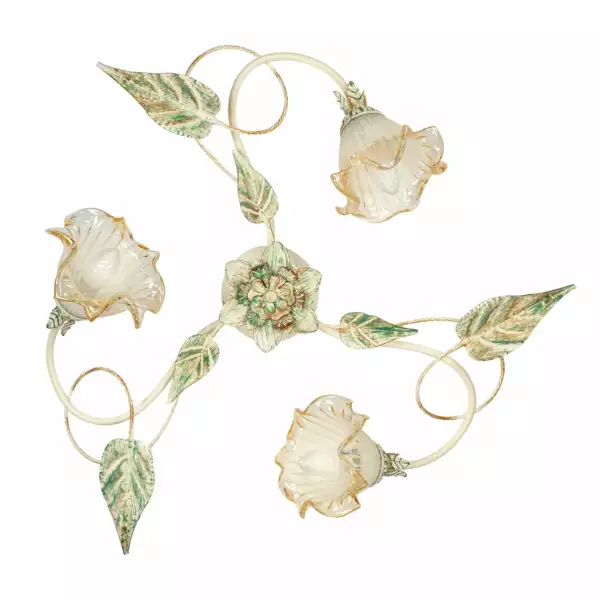 LUCE AMBIENTE E DESIGN Plafonnier primavera en métal décoré à la main avec trois diffuseurs en verre (Plafonnier / Éclairage intérieur LED)