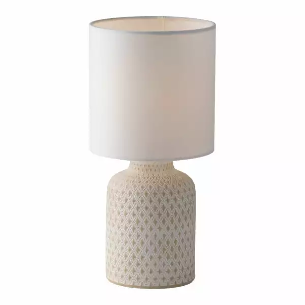 LUCE AMBIENTE E DESIGN Lampe de table RAVELLO en céramique blanche avec abat-jour en tissu (Lampes de table / Éclairage décoratif)