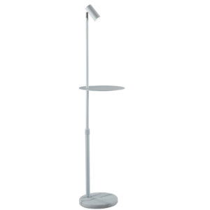 Lampadaire relax en métal blanc avec base et plateau en marbre