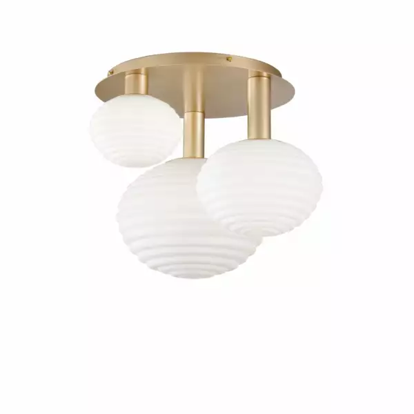 LUCE AMBIENTE E DESIGN Plafonnier Ripple en métal doré avec trois diffuseurs en verre (Plafonnier / Éclairage intérieur LED)
