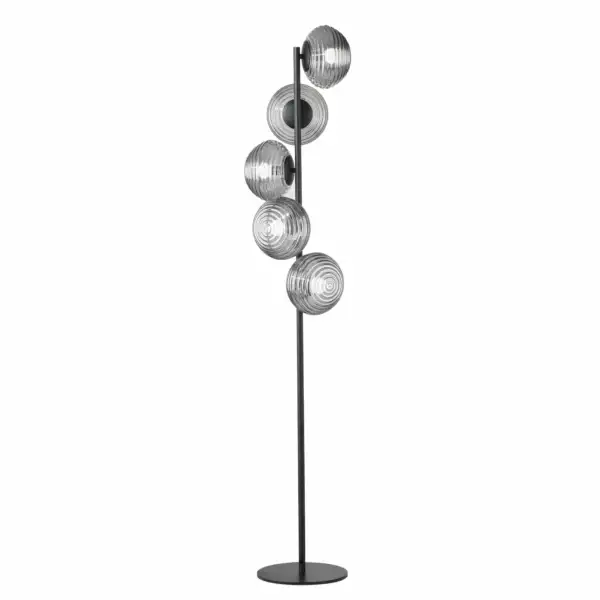 LUCE AMBIENTE E DESIGN Lampadaire Ripple en métal noir avec cinq diffuseurs en verre fumé 160 cm (Lampadaires / Éclairage décoratif)