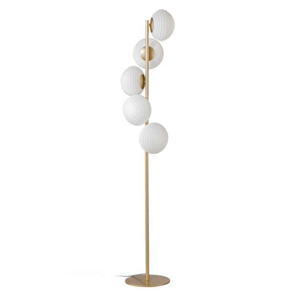 LUCE AMBIENTE E DESIGN Lampadaire Ripple en métal doré avec cinq diffuseurs en verre blanc 160 cm (Lampadaires / Éclairage décoratif)