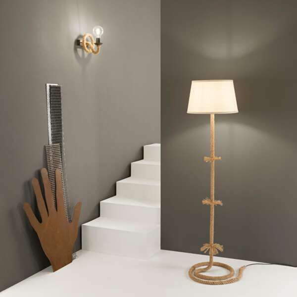 Lampadaire rope en métal beige avec câbles recouverts de chanvre (1xE27) – Image 3