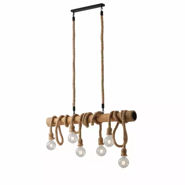 LUCE AMBIENTE E DESIGN Suspension rope en métal blanc et corde à six lumières (Suspensions Design & Déco / Éclairage intérieur LED)