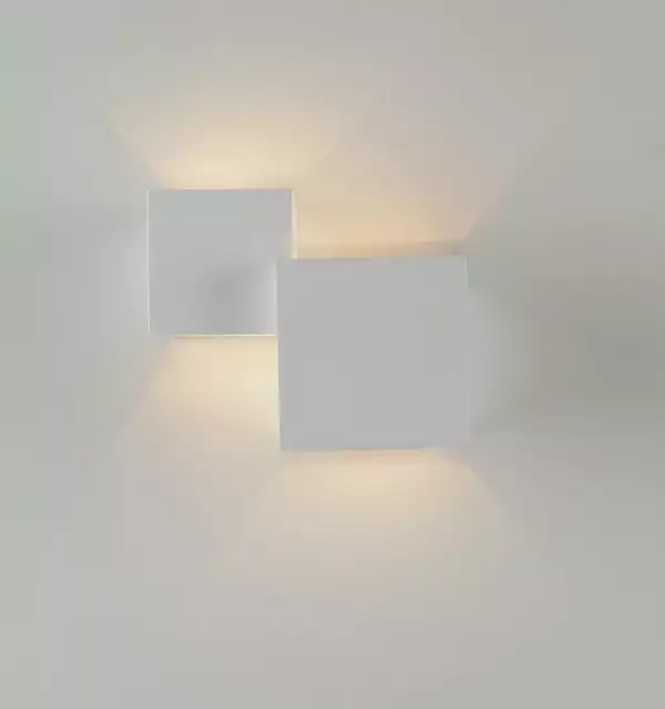 LUCE AMBIENTE E DESIGN Applique RUBIK en plâtre blanc à peindre avec double diffuseur (Applique murale / Éclairage intérieur LED)