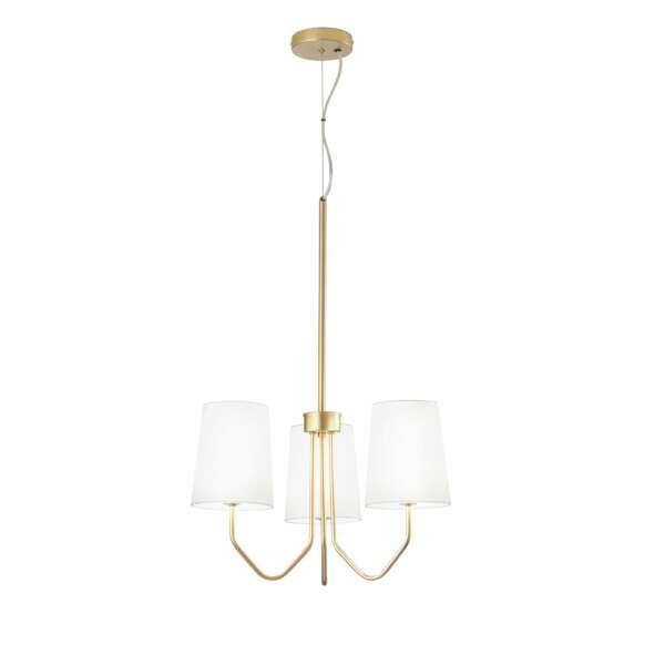 LUCE AMBIENTE E DESIGN Suspension Sally à trois lumières en métal doré avec abat-jour en tissu blanc (Suspensions Design & Déco / Éclairage intérieur LED)