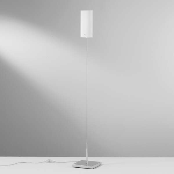 Lampadaire en métal chromé et diffuseur en verre blanc – Image 2