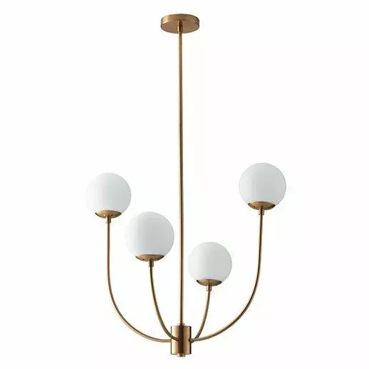 LUCE AMBIENTE E DESIGN Lampe à suspension THEMYS en métal laiton avec quatre diffuseurs en verre (Suspensions Design & Déco / Éclairage intérieur LED)
