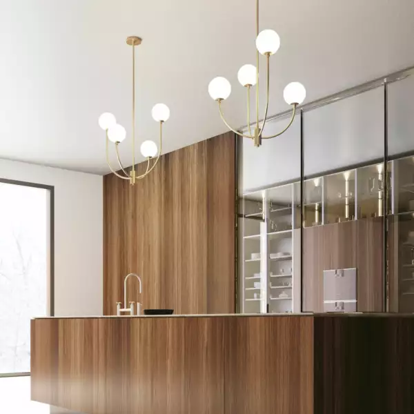 Lampe à suspension THEMYS en métal laiton avec quatre diffuseurs en verre – Image 2