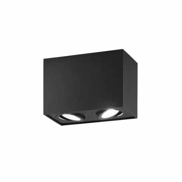 INTEC Plafonnier carré TOWN en aluminium noir avec deux anneaux réglables (Plafonnier / Éclairage intérieur LED)