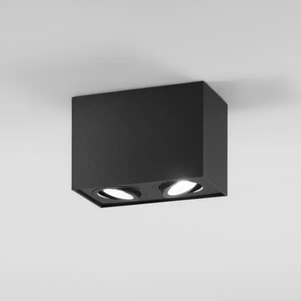 Plafonnier carré TOWN en aluminium noir avec deux anneaux réglables – Image 2