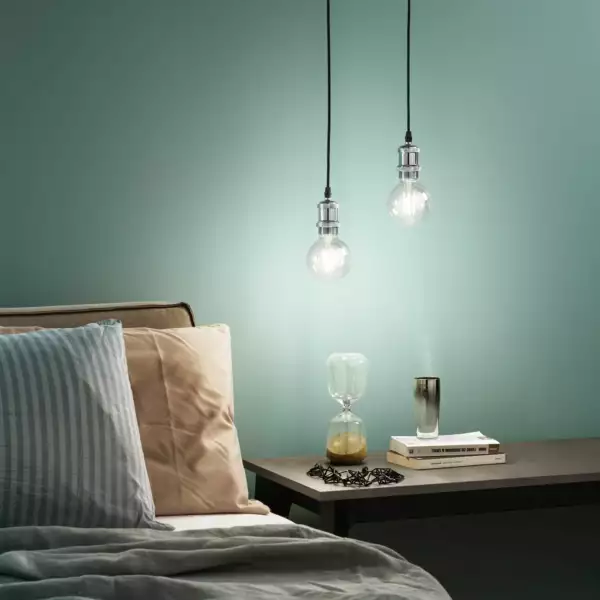 Suspension vintage avec câble en tissu et douille chromée – Image 2